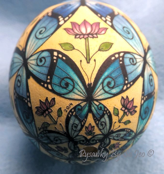 Blue Morpho BUtterflies Ukrainian Easter Egg Pysanky By So Jeo